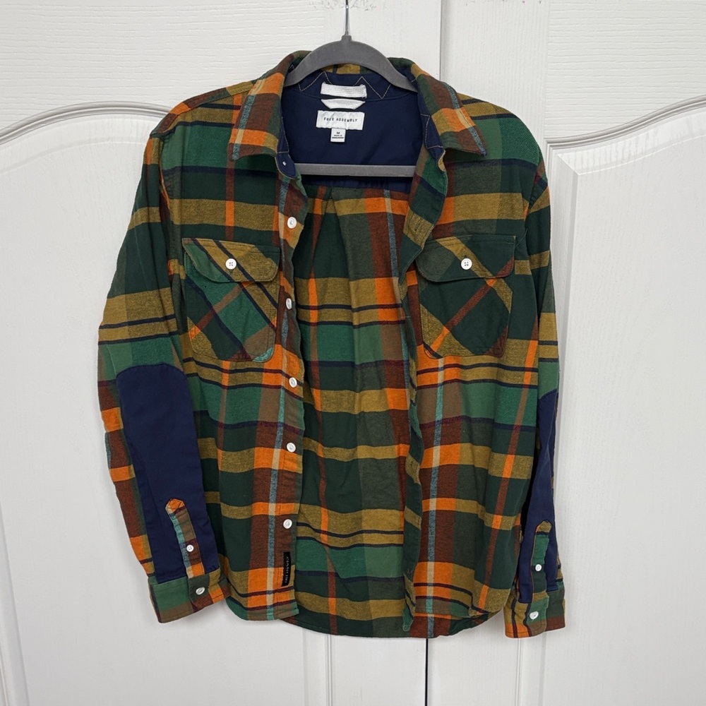 Men's Green & Orange Plaid Button-Down Shirt
